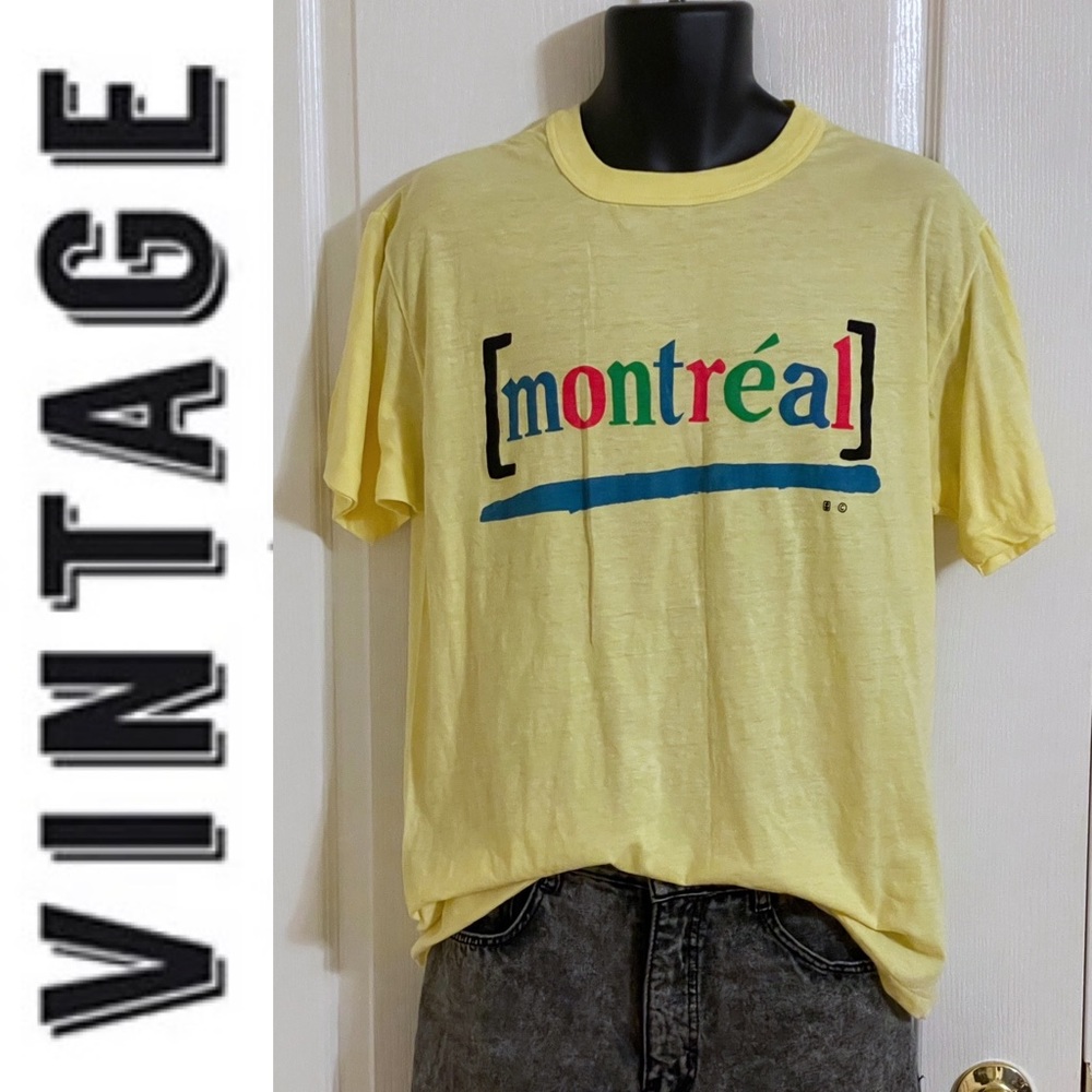 Perfectly worn in vintage single stitch yellow crewneck Montreal souvenir tee